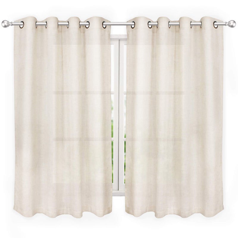 VOILYBIRD Palma Natural Linen Semi Sheer Curtains for Bedroom 63 Inch Length Light Filtering Draperies Bronze Grommet Set of 2 Panels (52''W x 63''L, Natural) - Image 1